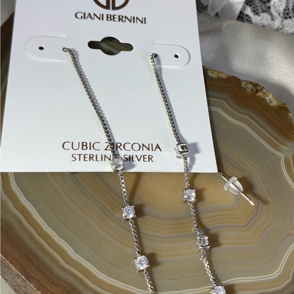 STERLING SILVER GIANI BERNINI CZ THREADER EARRINGS NEW - Picture 3 of 4